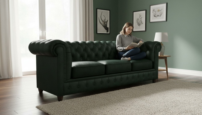 Chesterfield Canapé Sofa Polster 3 Sëtzer Canapéen Sëtz Garnitur Sofanen Gréng