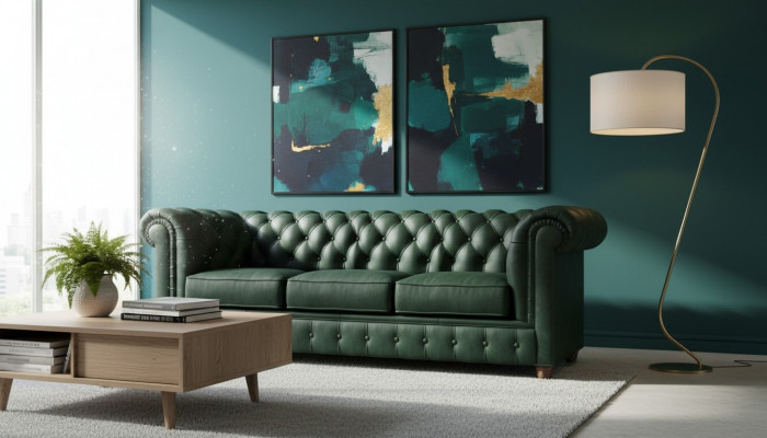 Chesterfield Canapé Sofa Polster 3 Sëtzer Canapéen Sëtz Garnitur Sofanen Gréng