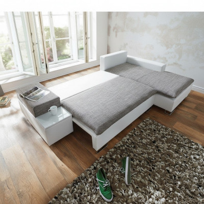 Schlofsofa Design Ecksofa L-Form Bettfunktioun Textil Canapé Sofaen Stoff