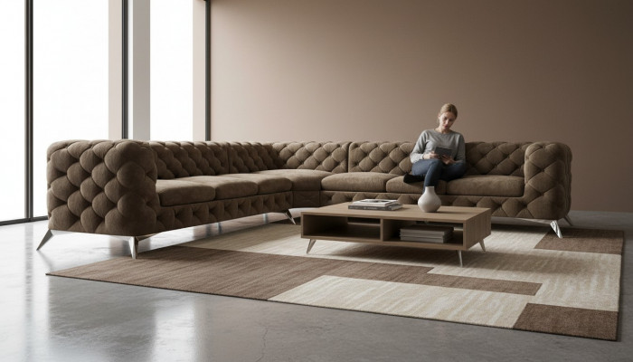 Samt Eckcanapé Chesterfield Canapé Polstersëtzt Grupp Couch Wunnlandschaft