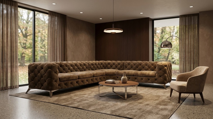Samt Eckcanapé Chesterfield Canapé Polstersëtzt Grupp Couch Wunnlandschaft