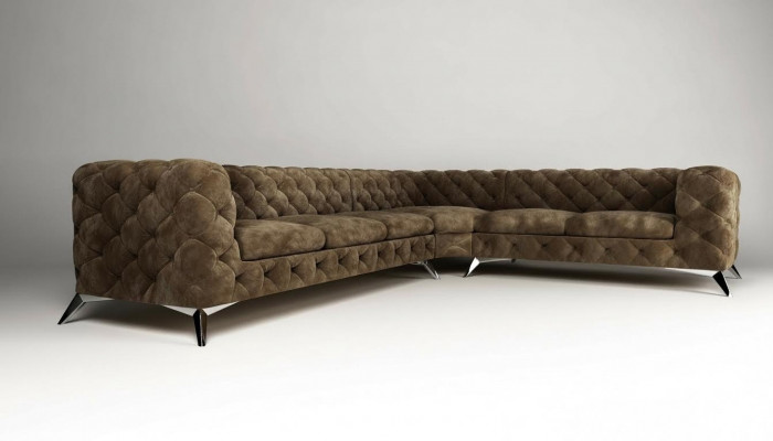 Samt Eckcanapé Chesterfield Canapé Polstersëtzt Grupp Couch Wunnlandschaft
