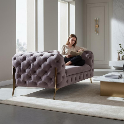 Design Chesterfield Canapé 2-Sétzer Couch Polster Textil Canapéen Samt Neit Zweesëtzer