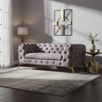 Design Chesterfield Canapé 2-Sétzer Couch Polster Textil Canapéen Samt Neit Zweesëtzer