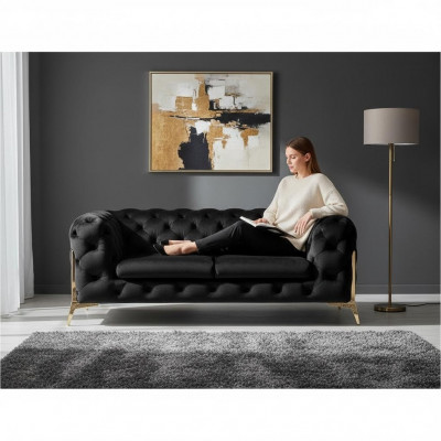 Design Chesterfield Sofa 2-Sëtzer Couch Samtpolster Textil Sofas Zweisëtzer Nei