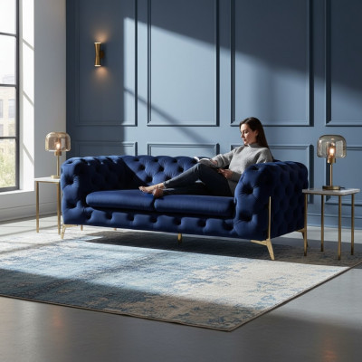 Luxus 2 Sëtzer Canapé Polster Sofa Lieder Stoff Canapéë Chesterfield Garnitur Nei