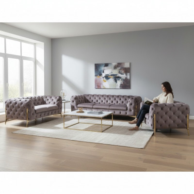 Designer Chesterfield Canapé-Set Sofa Canapé Polsterset 321 Sëtzgrupp Nei