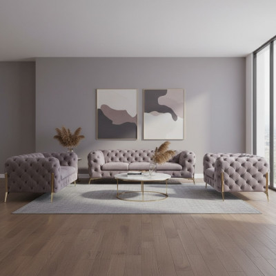 Designer Chesterfield Canapé-Set Sofa Canapé Polsterset 321 Sëtzgrupp Nei