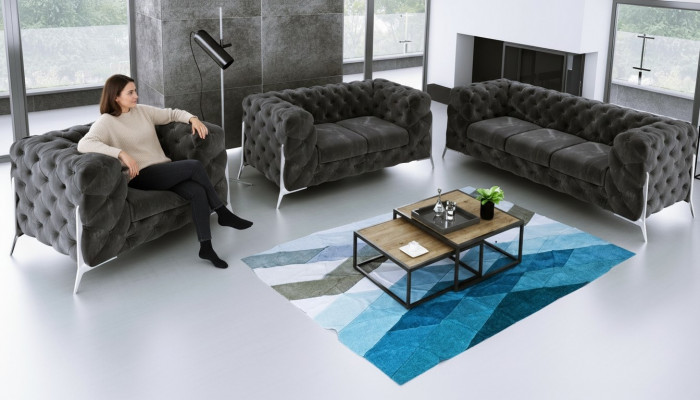 Designer Chesterfield Canapé Set Sofa Couch Polster Set 321 Sëtzer Samt Set