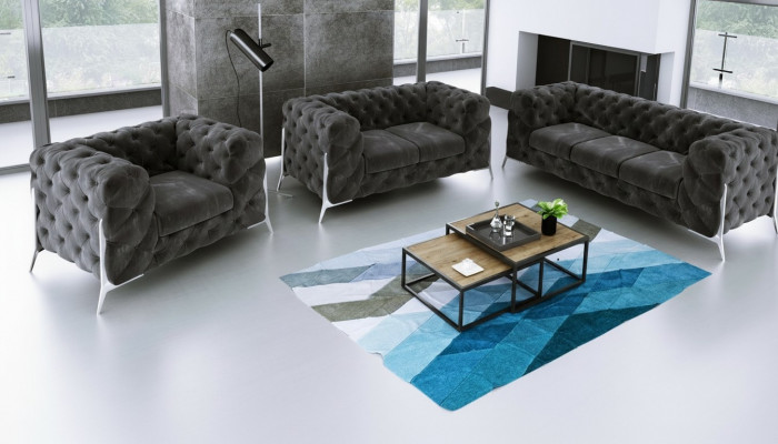 Designer Chesterfield Canapé Set Sofa Couch Polster Set 321 Sëtzer Samt Set