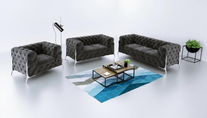 Designer Chesterfield Canapé Set Sofa Couch Polster Set 321 Sëtzer Samt Set