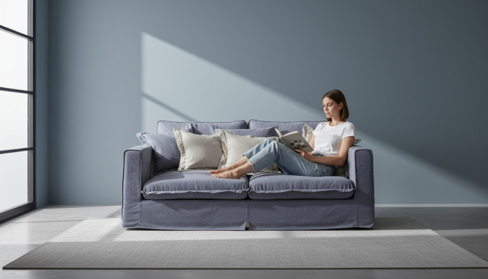 Sofa 3 Sëtzer Stoffssofen Luxus Couche Couchen grouss Këssen Lümmel 240cm