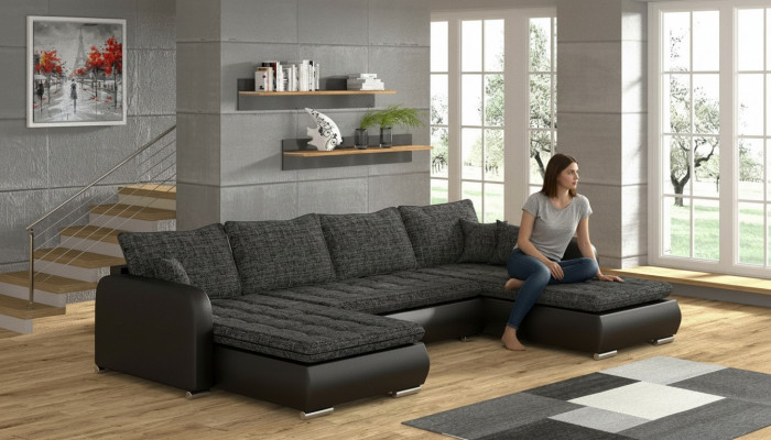Design Ecksofa U-Form Bettfunktioun Couch Lieder Textil Sofa Neit Wunnlandschaft
