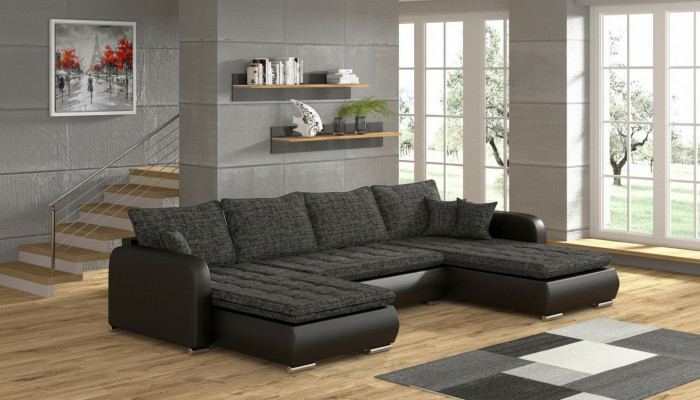 Design Ecksofa U-Form Bettfunktioun Couch Lieder Textil Sofa Neit Wunnlandschaft