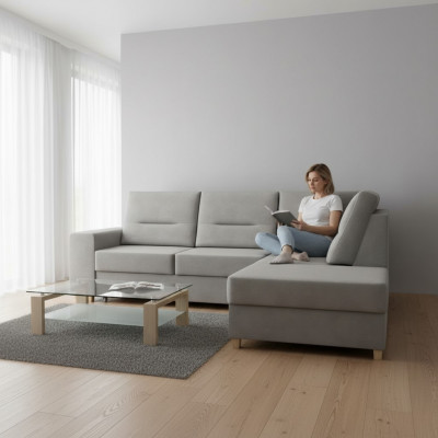 Design Ecksofa L-Form Bettfunktioun Couch Lieder Textil Sofae Eckcouch