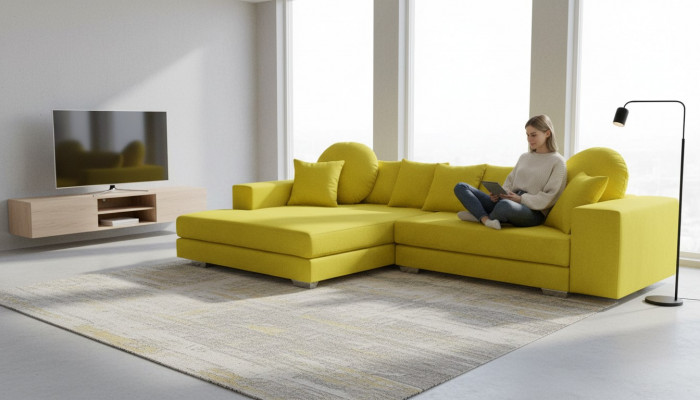Gelbe Ecksofa Eckcouch Eckgarnitur Polster Sofa Couchen Sofas Wohnlandschaft