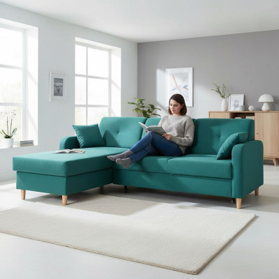 Schlofsofa Design Ecksofa L-Form Bett Couch Textil Sofas Stoff Schloffunktioun