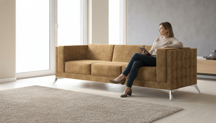 Sëtzmooss Couch Polster Sofa Textil Stoff Chesterfield Couchen Garnitur Dräisëtzer