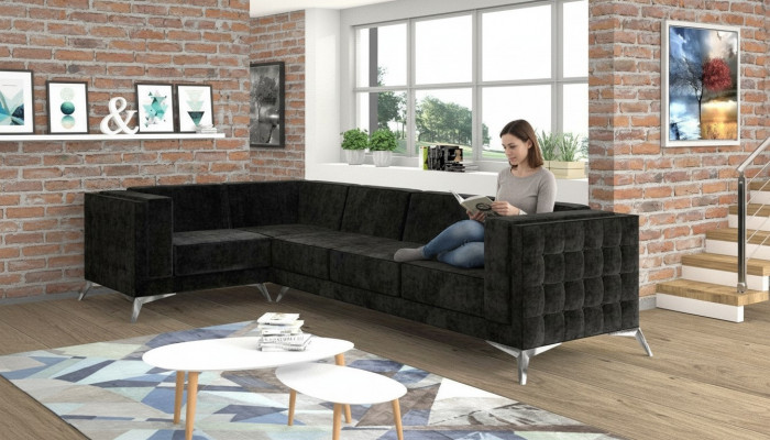 Chesterfield Ecksofa L-Form Stoff Design Canapé Polster Sëtz Textil Canapé Eck Nei