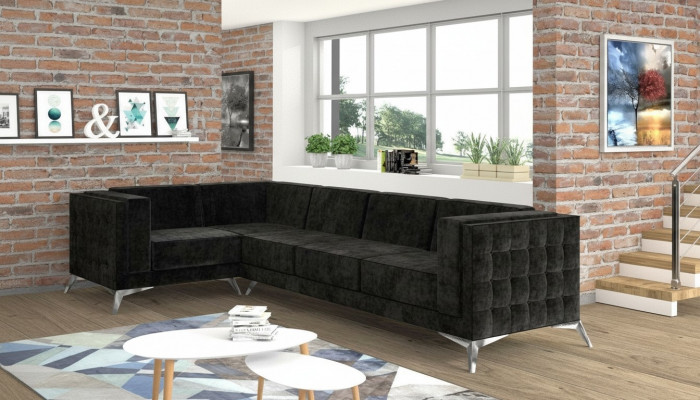 Chesterfield Ecksofa L-Form Stoff Design Canapé Polster Sëtz Textil Canapé Eck Nei