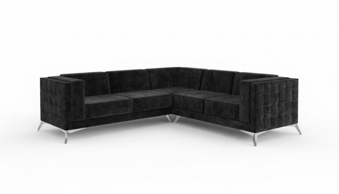 Schwaarze Samt Design Eckcouch Chesterfield Sofa Couch Wunnlandschaft Stoff Sëtz