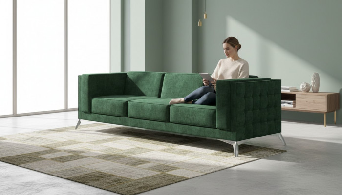 Dräisëtzer 3-Sëtzer Canapé Polstersofa Textilstoff Chesterfield Canapé Garnitur