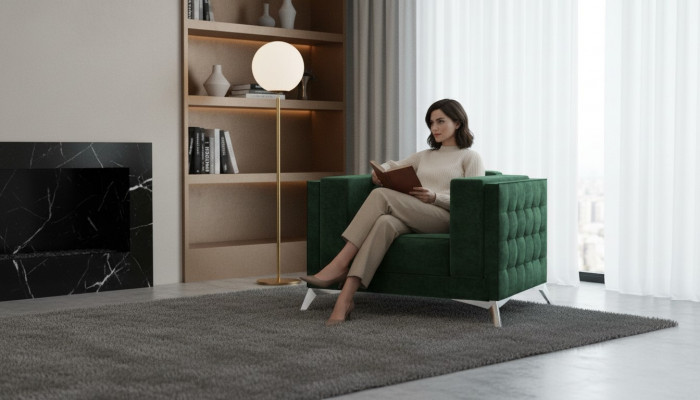 Chesterfield Fauteuil 1-Sëtz Couchen Polster Nei Fernseh Sofa Textil Stoff