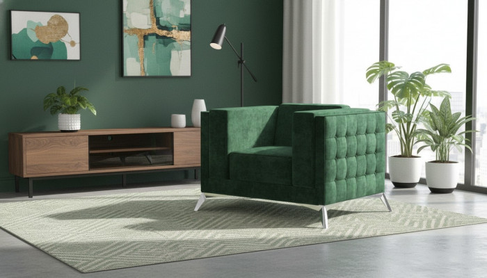 Chesterfield Fauteuil 1-Sëtz Couchen Polster Nei Fernseh Sofa Textil Stoff