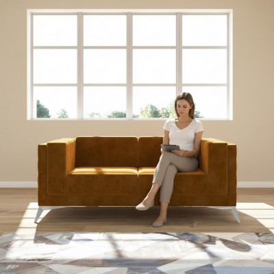Zweesëtzer 2 Sëtzer Chesterfield gepolstert Couch Stoff Couchen Sofa Sëtz Garnitur