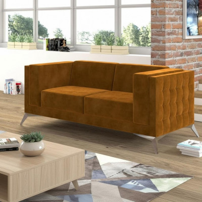 Zweesëtzer 2 Sëtzer Chesterfield gepolstert Couch Stoff Couchen Sofa Sëtz Garnitur