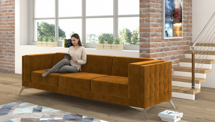 Grouss Couch Polster Sofa Textil Chesterfield Couchen Stoff xxl Drësëtzer 3 Sëtzer