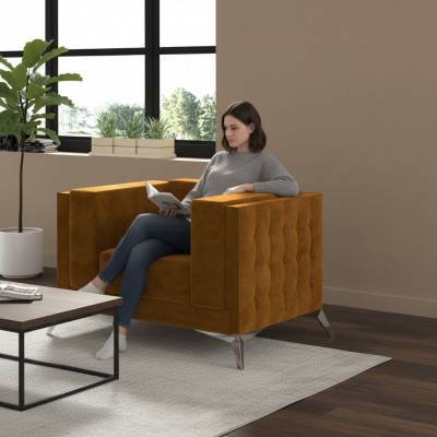 Chesterfield Fotell Couch 1 Sëtz Stoff Couchen Polster Nei Fernseh Sofa