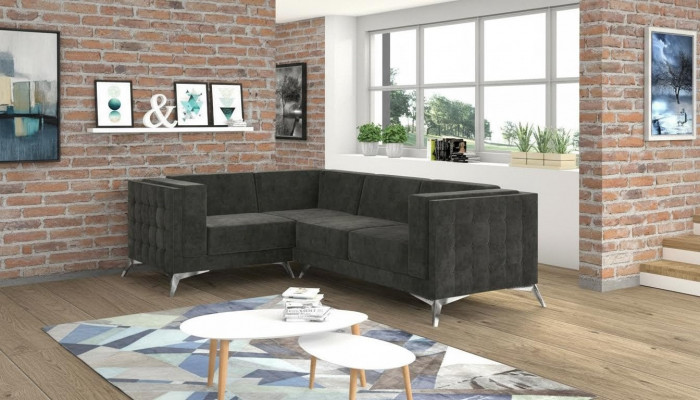 Chesterfield Ecksofa L-Form Stoff Couch Design Polster Sëtz Textil Sofa Eck Nei