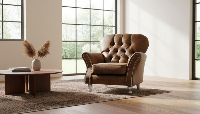 Design Still 1 Sëtz Braun Textil Luxus Club Lounge Sofa Fernseh Chesterfield