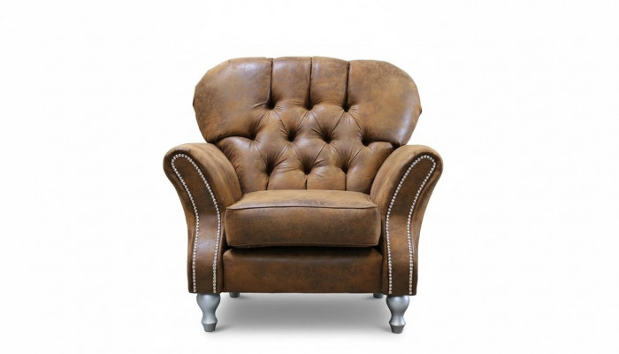 Design Still 1 Sëtz Braun Textil Luxus Club Lounge Sofa Fernseh Chesterfield
