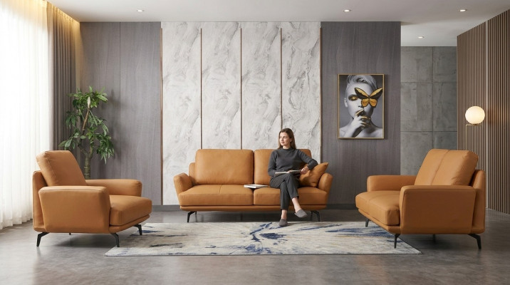 Ledersofa Sofagarnitur Deko 3+2+1 Sëtzer Set Polstersofa Garnitur Couch