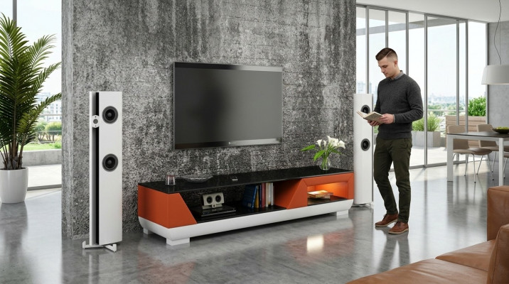 Sar Mëttevill, RTV Kommode, Schaf, Designer Miwwelen, Niddreg Réck, Kommoden