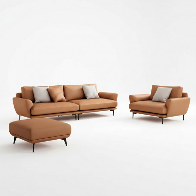 Sofagarnitur 4+3+2 Ledersofa Canapé Wunnlandschaft Garnitur Design Modern Sofa
