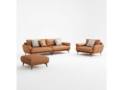 Sofagarnitur 4+3+2 Ledersofa Canapé Wunnlandschaft Garnitur Design Modern Sofa