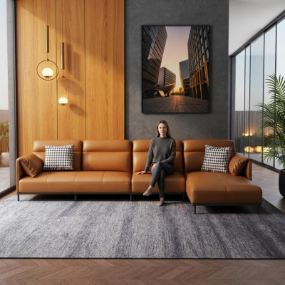 Ledersofa Couch Wunnlandschaft Garnitur Design Modern Canapé Ecksofa L-Form Orange