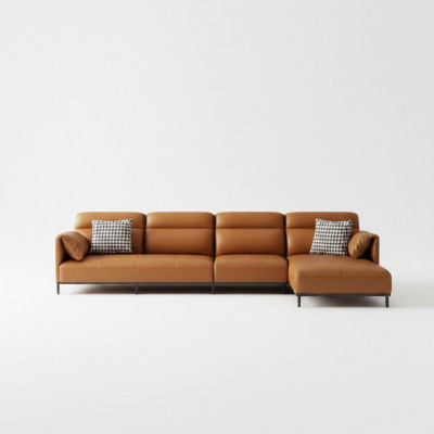 Ledersofa Couch Wunnlandschaft Garnitur Design Modern Canapé Ecksofa L-Form Orange