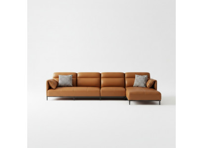 Ledersofa Couch Wunnlandschaft Garnitur Design Modern Canapé Ecksofa L-Form Orange
