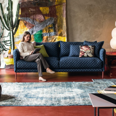 Sofa 3-Sëtzer Canapé Wunnlandschaft Modern Garnitur Design Sofa Setzt Stoff