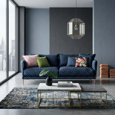 Sofa 3-Sëtzer Canapé Wunnlandschaft Modern Garnitur Design Sofa Setzt Stoff