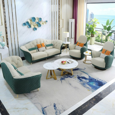 Sofa Garnitur 3+2+1 Sëtzer Lieder Sofa Couch Garnitur Design Beige Gréng