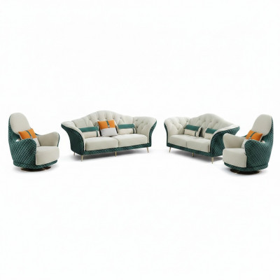 Sofa Garnitur 3+2+1 Sëtzer Lieder Sofa Couch Garnitur Design Beige Gréng