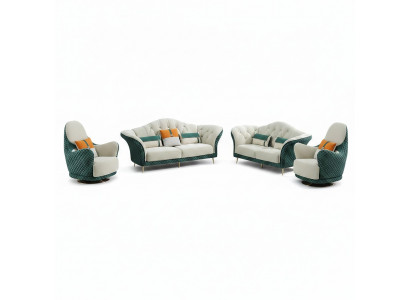 Sofa Garnitur 3+2+1 Sëtzer Lieder Sofa Couch Garnitur Design Beige Gréng