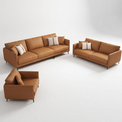Sitzgrupp 3+2+1 Sëtz Ledersofa Canapé Wohnlandschaft Garnitur Design Modern