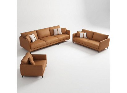 Sitzgrupp 3+2+1 Sëtz Ledersofa Canapé Wohnlandschaft Garnitur Design Modern