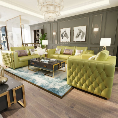 Wunnlandschaft Sofagarnitur 3+2+1 Sëtz Ledersofa Couch Garnitur Chesterfield